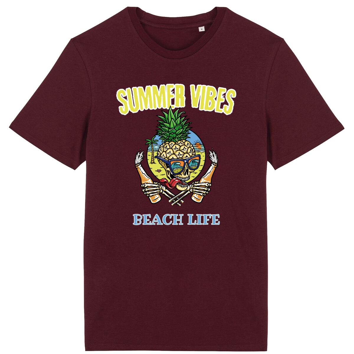 TEE SHIRT BIO PREMIUM SURF SUMMER VIBES SHIRT ISLAND BORDEAUX