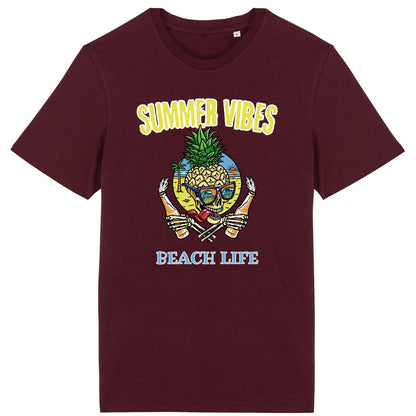 TEE SHIRT BIO PREMIUM SURF SUMMER VIBES SHIRT ISLAND BORDEAUX