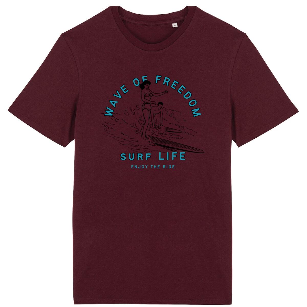 T-SHIRT BIO PREMIUM SURF WAVE OF FREEDOM SHIRT ISLAND BORDEAUX