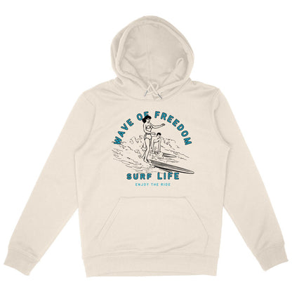 SWEATSHIRT A CAPUCHE BIO PREMIUM SURF WAVE OF FREEDOM SHIRT ISLAND IVOIRE