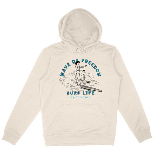 SWEATSHIRT A CAPUCHE BIO PREMIUM SURF WAVE OF FREEDOM SHIRT ISLAND IVOIRE