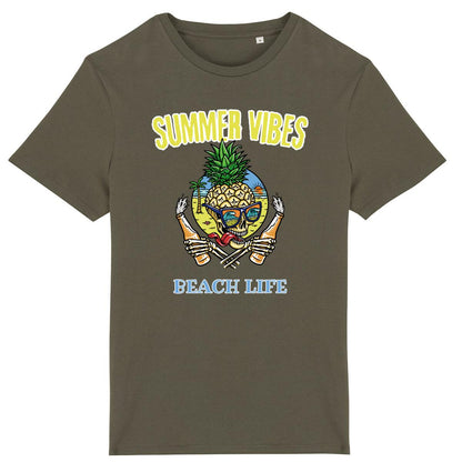 TEE SHIRT BIO PREMIUM SURF SUMMER VIBES SHIRT ISLAND KHAKI