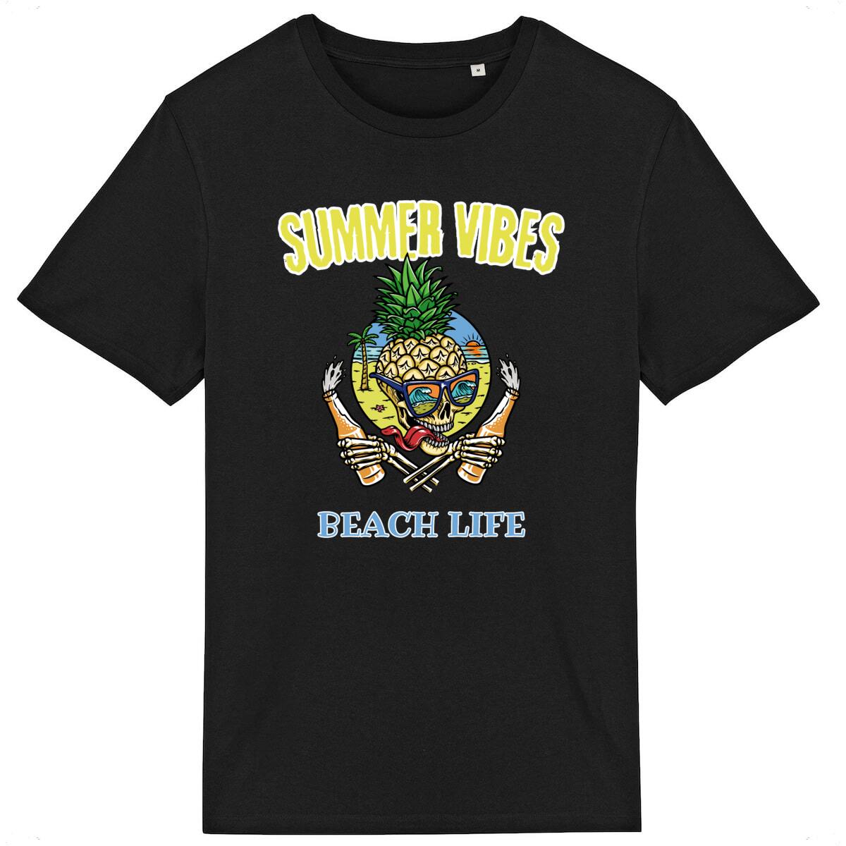 TEE SHIRT BIO PREMIUM SURF SUMMER VIBES SHIRT ISLAND NOIR