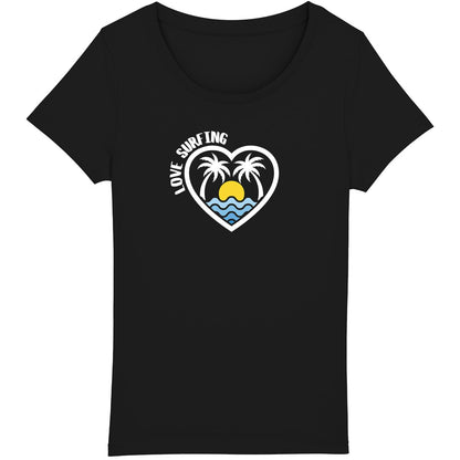 TEE SHIRT BIO PREMIUM SURF FEMME LOVE SURFING SHIRT ISLAND NOIR