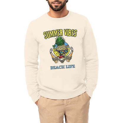 SWEATSHIRT BIO PREMIUM SURF SUMMER VIBES SHIRT ISLAND IVOIRE MODEL